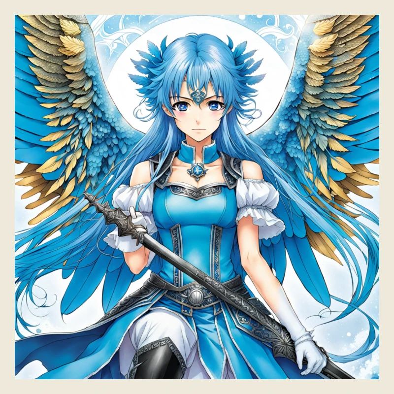 Blaues Engelswesen mit Schwert