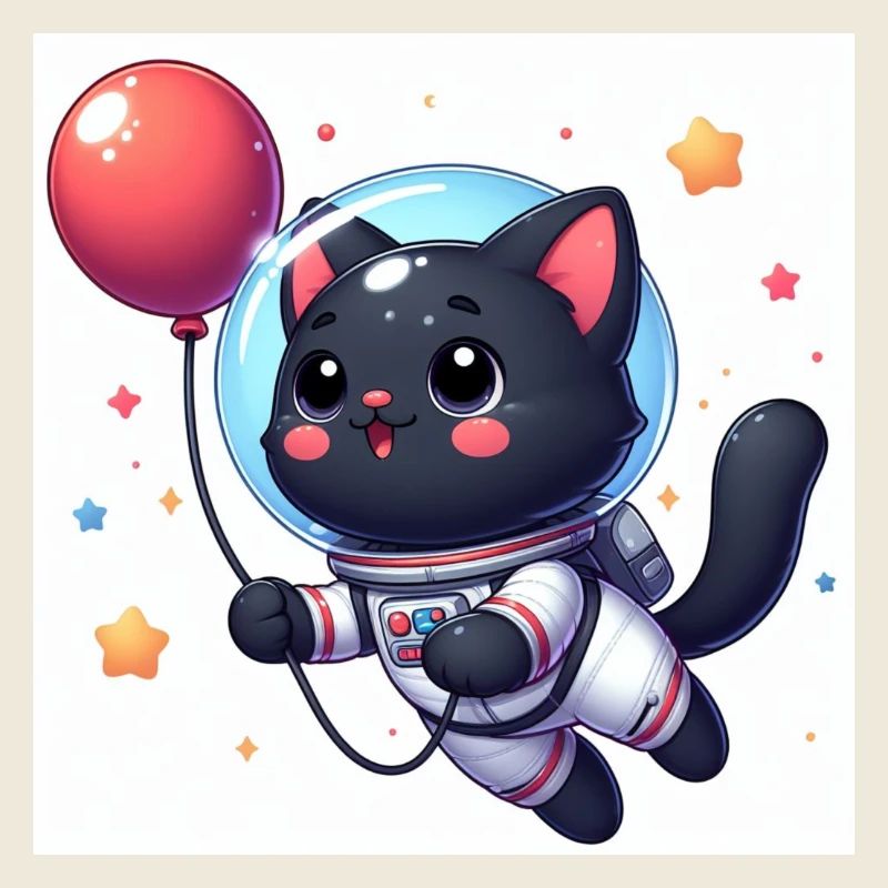 Chat de l’espace mignon avec ballon rouge avec des étoiles
