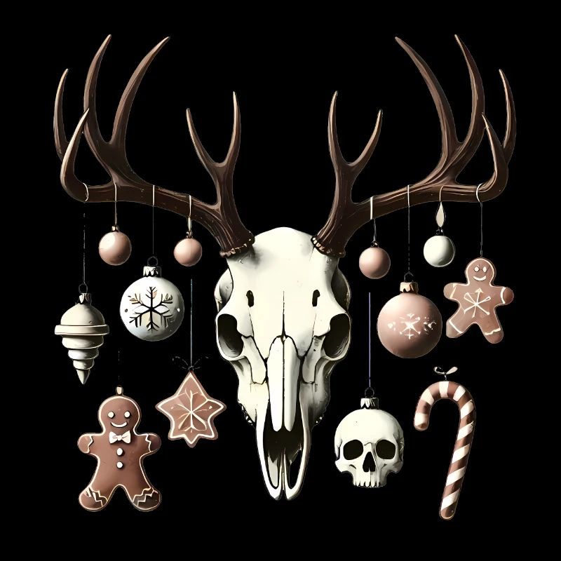 Festlicher Totenschädel mit Weihnachtsschmuck