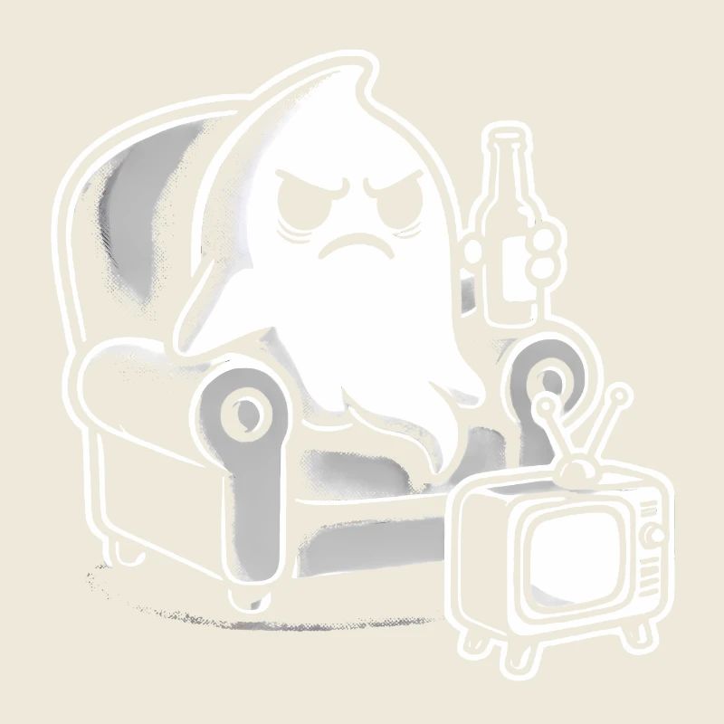 Grumpy Ghost Watching TV Cartoon