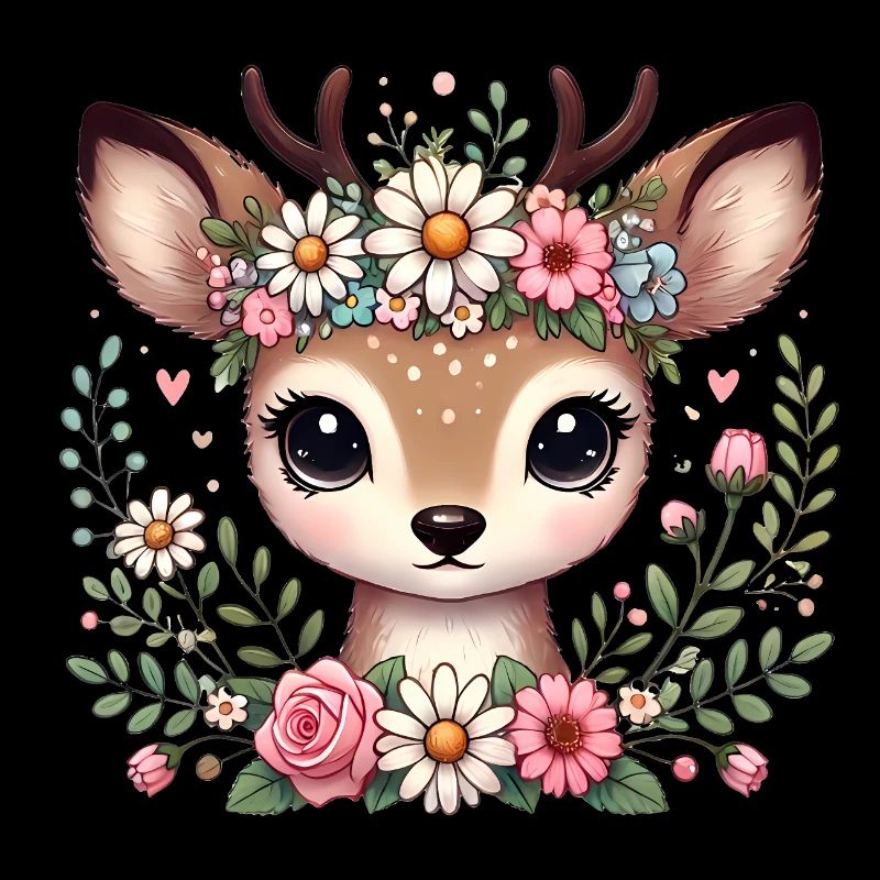 Adorable cerf avec insigne de couronne de fleurs