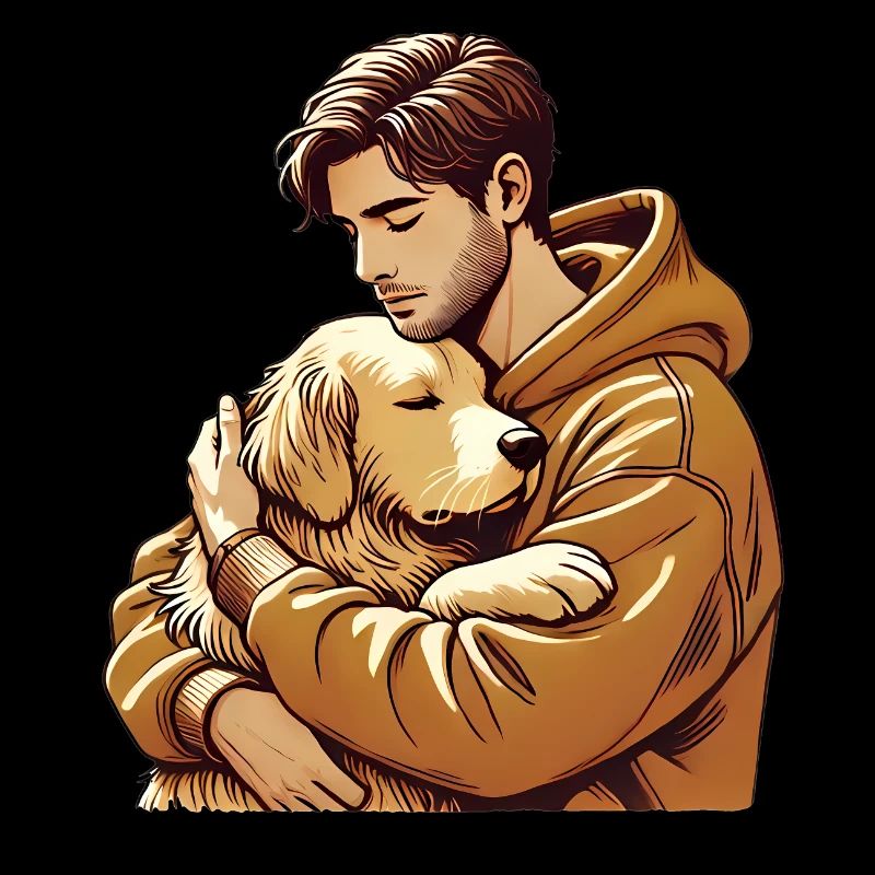 Heartfelt Hug Man and Dog Illustration