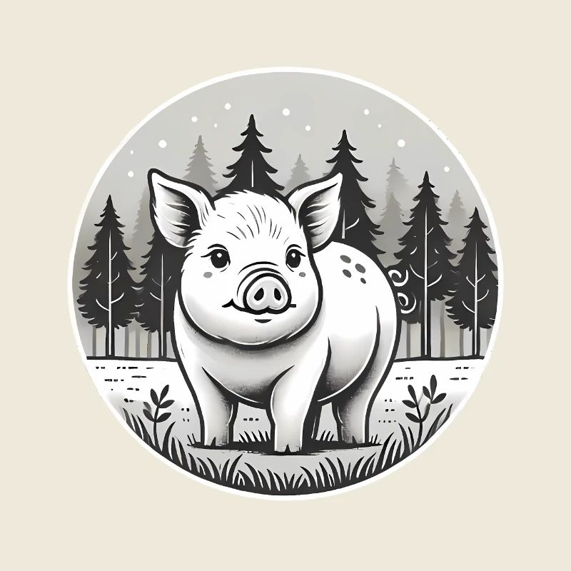 Rustikale Schwein-Illustration im Wald
