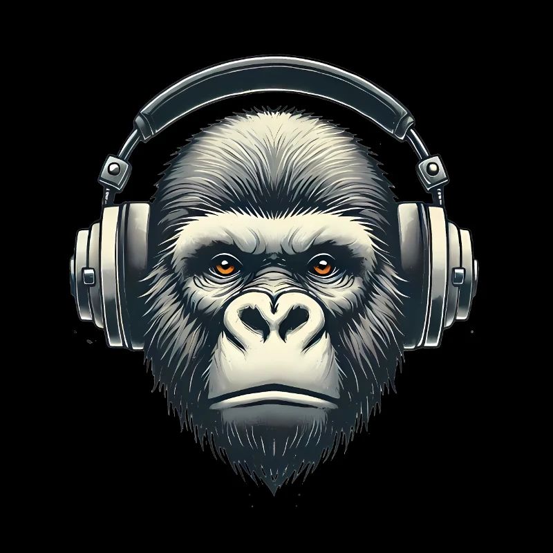Gorilla with Headphones Artistic Design