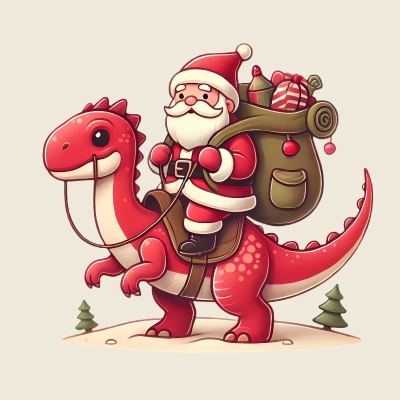 Santa Riding Dinosaur Christmas Fun