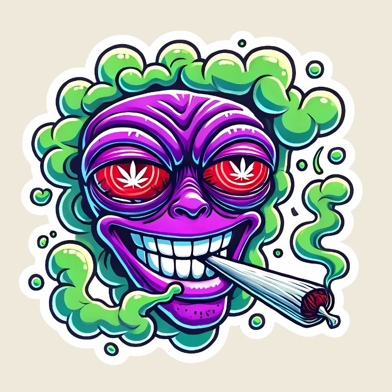 Alien Rauchkopf Cartoon Aufkleber