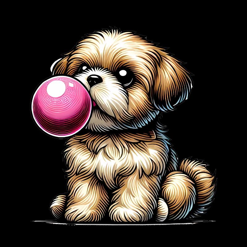 Playful Dog Blowing Bubblegum