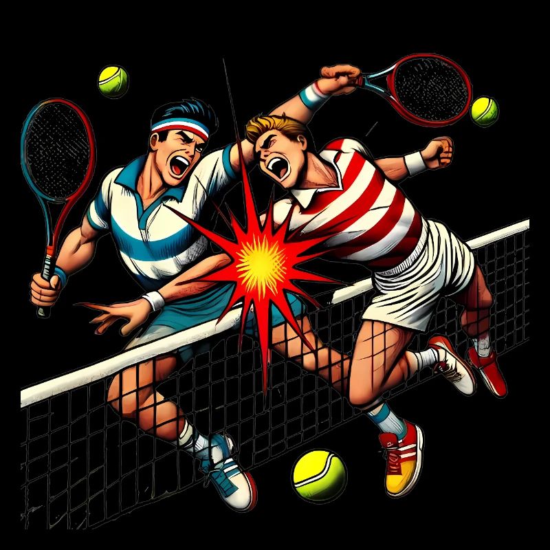 Retro Tennis Clash Cartoon Design
