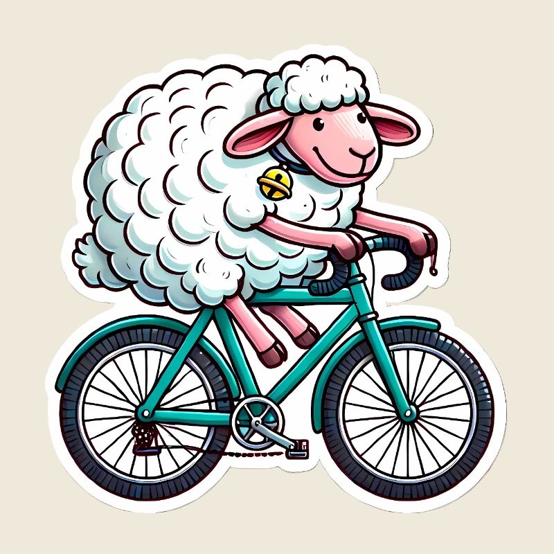 Happy Sheep Riding Bike Cartoon