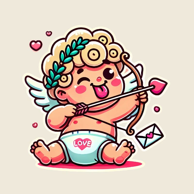 Funny Cartoon Cupid with Bow Arrow