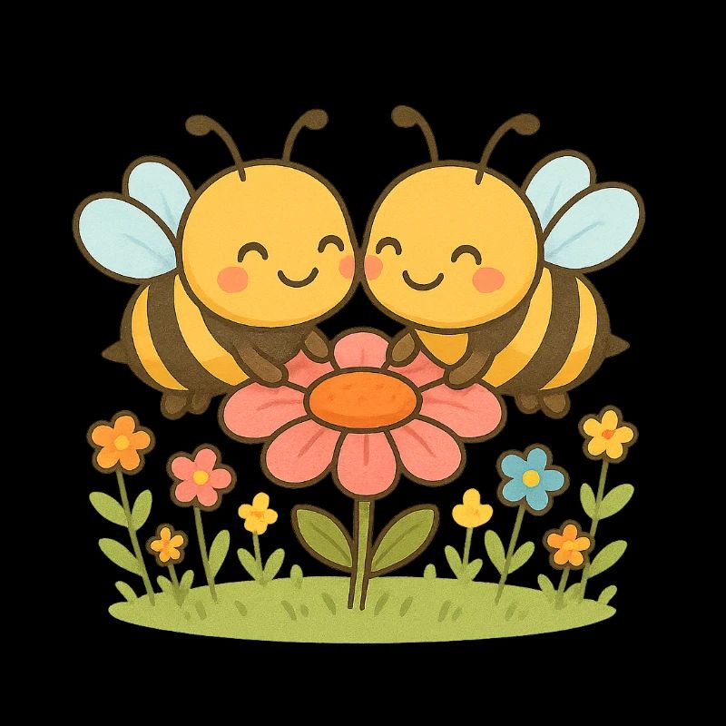 Two little bees play together on a flower