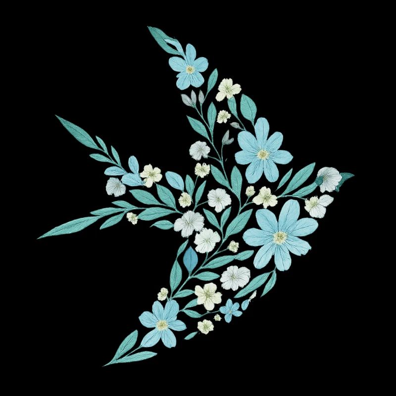 Élégant motif d’oiseau floral bleu