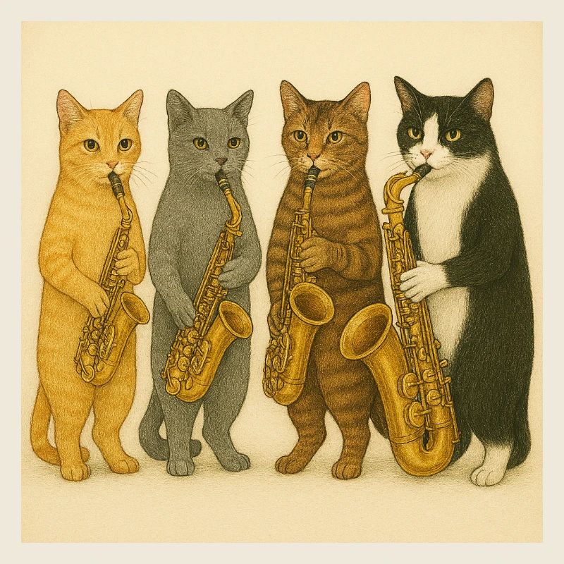 Jazzende Katzen mit Saxophonen