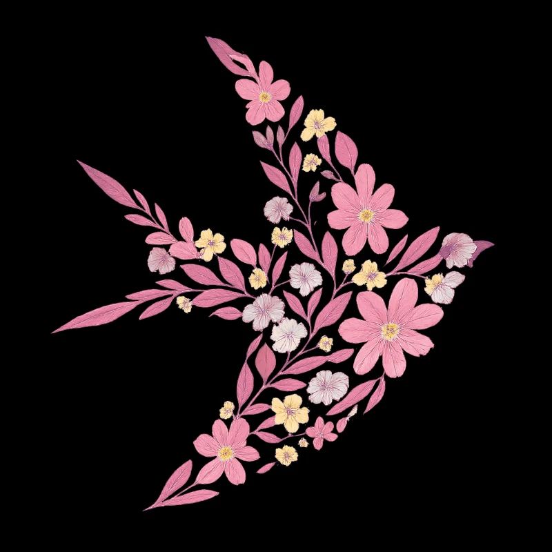 Nordic Floral - Bright Pink Rose Bird