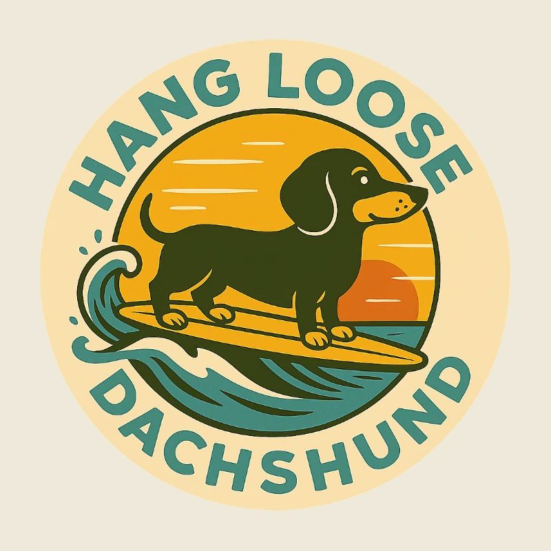 Teckel surfeur au coucher du soleil