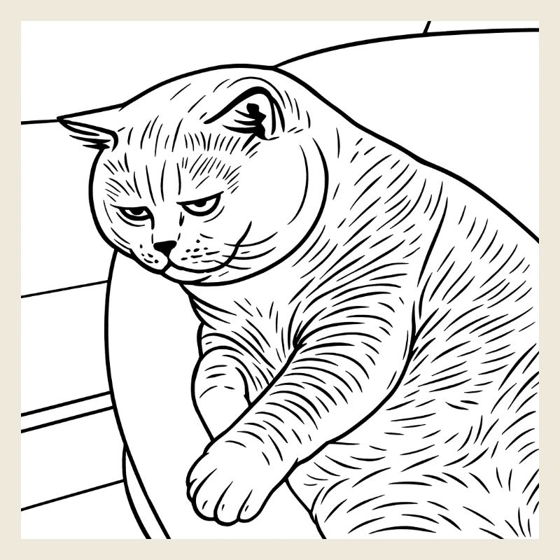 Line drawing of relaxed house tiger