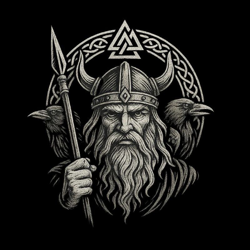 Odin : Dieu de la guerre avec les corbeaux, Hugin et Munin