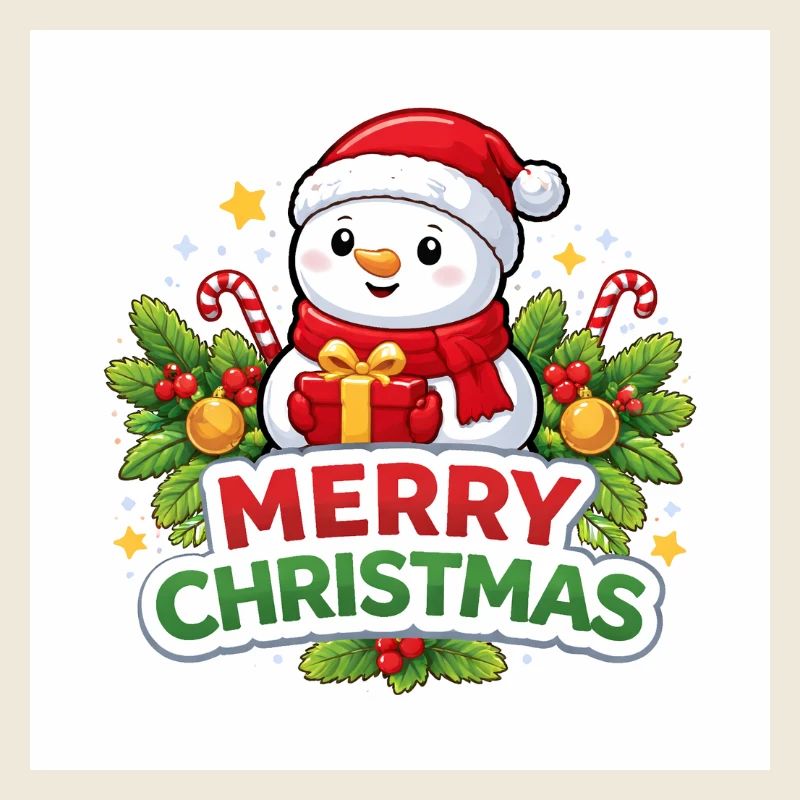 Snowman with gift Christmas fun