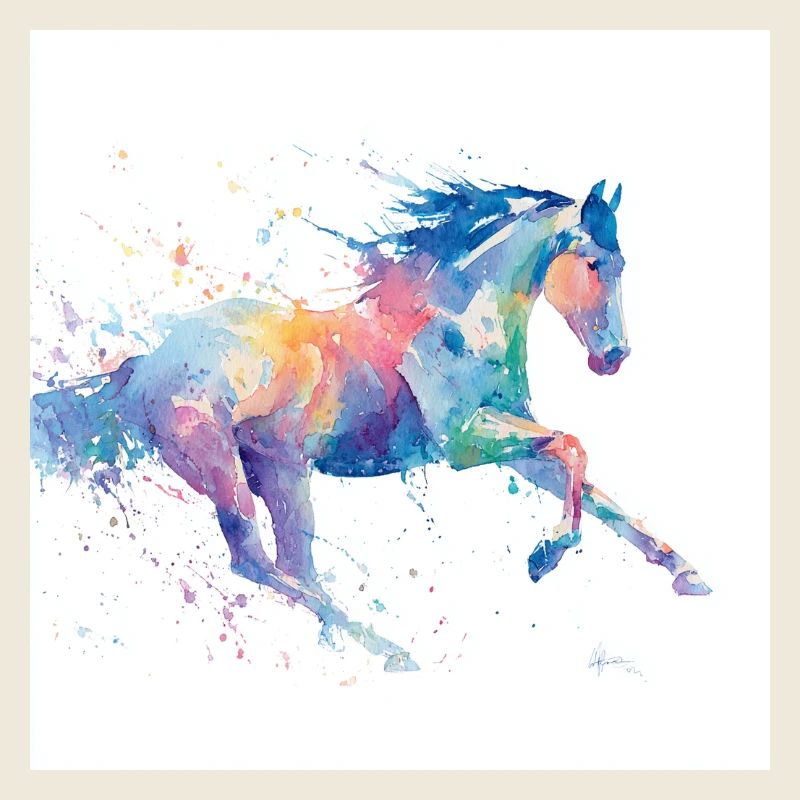 Regenbogen-Aquarell-Galopppferd