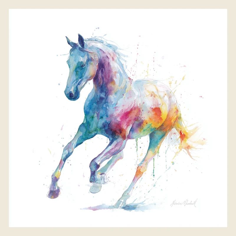 Regenbogen-Aquarellpferd in Bewegung
