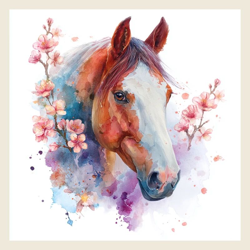 Aquarell Pferd und Blüten