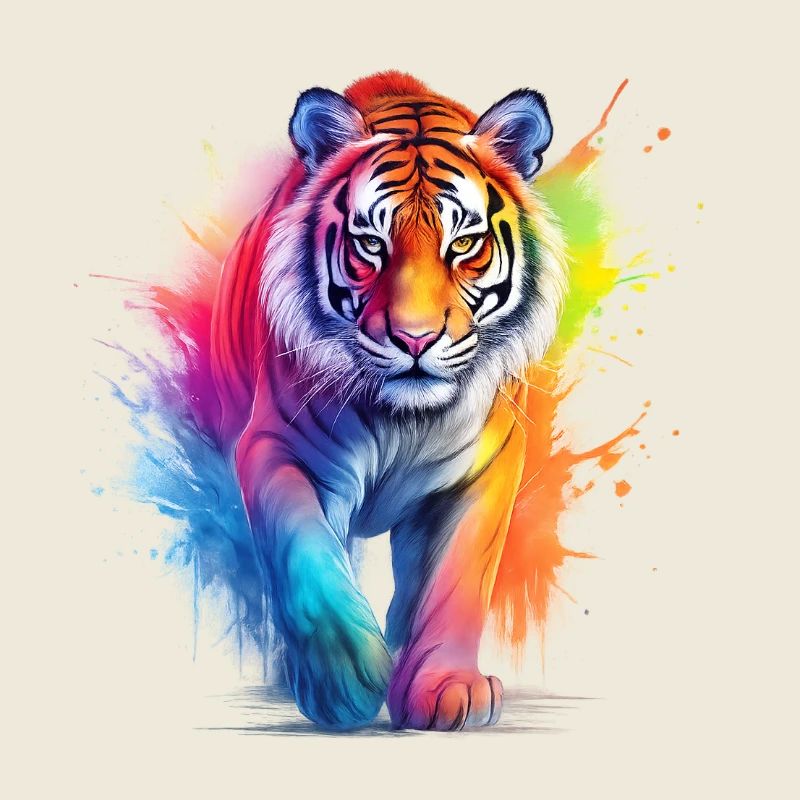 Regenbogen Tiger im Aquarell-Farbsplash.Look