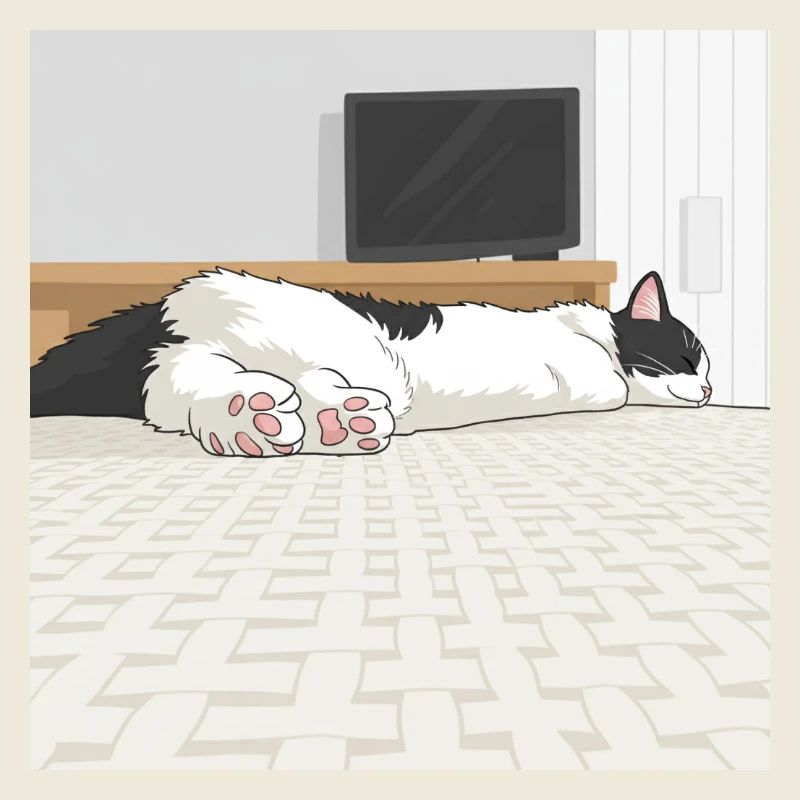 Chat endormi sur un tapis tissé