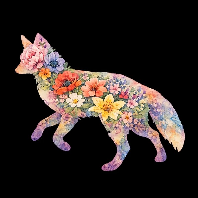 Fuchs Aquarell Silhouette Blumen