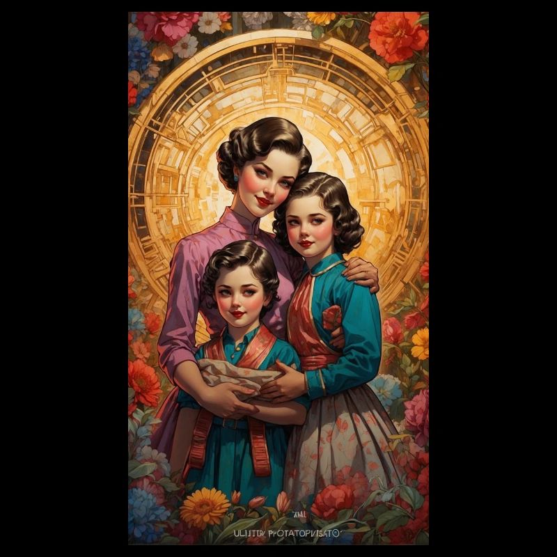 Mère avec 2 enfants - Rétro des années 50