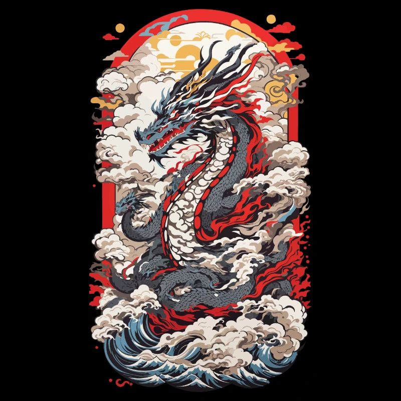 Japon Dragon Ukiyo-E Retro Art Design