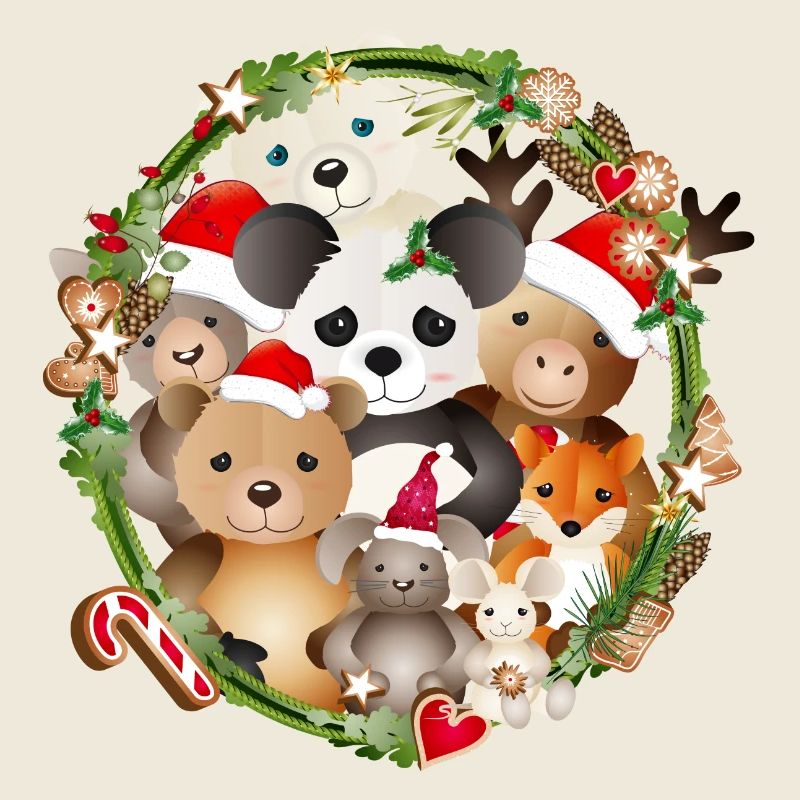des animaux mignons célèbrent Noël ensemble