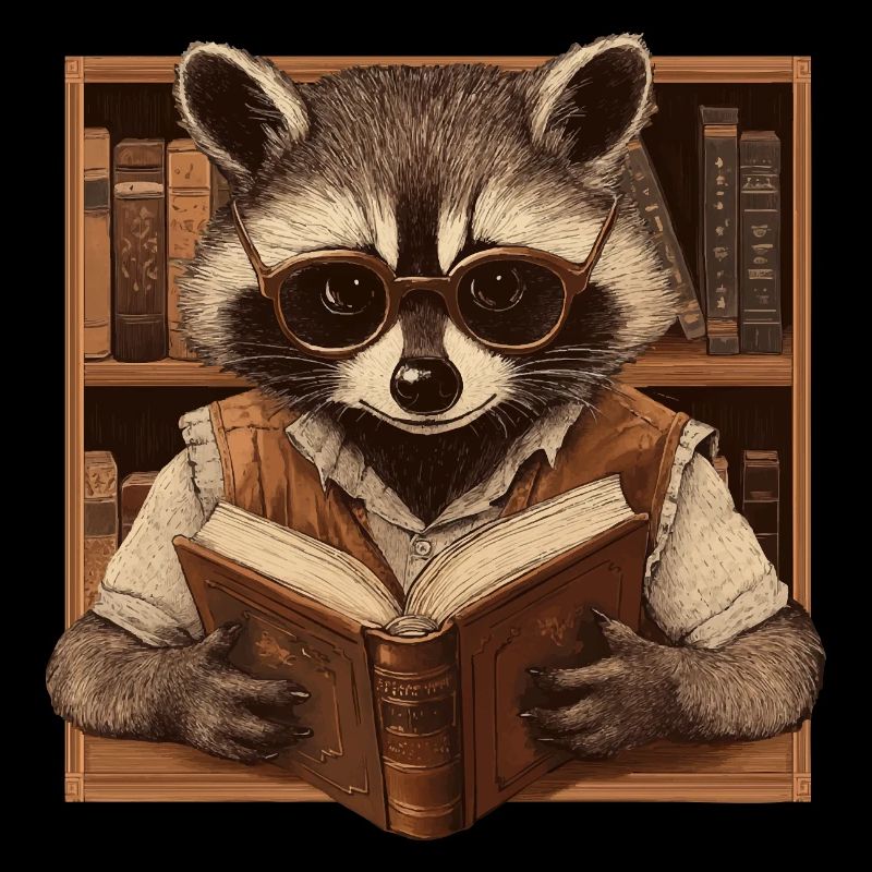 Intelligenter Waschbär mit Brille und Buch – Büche