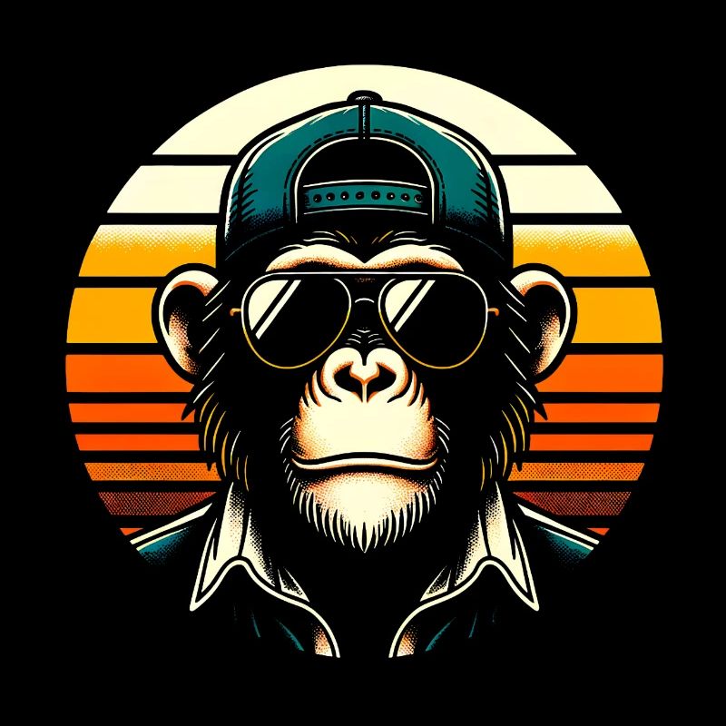 Cool chimpanzee with sunglasses and baseball cap