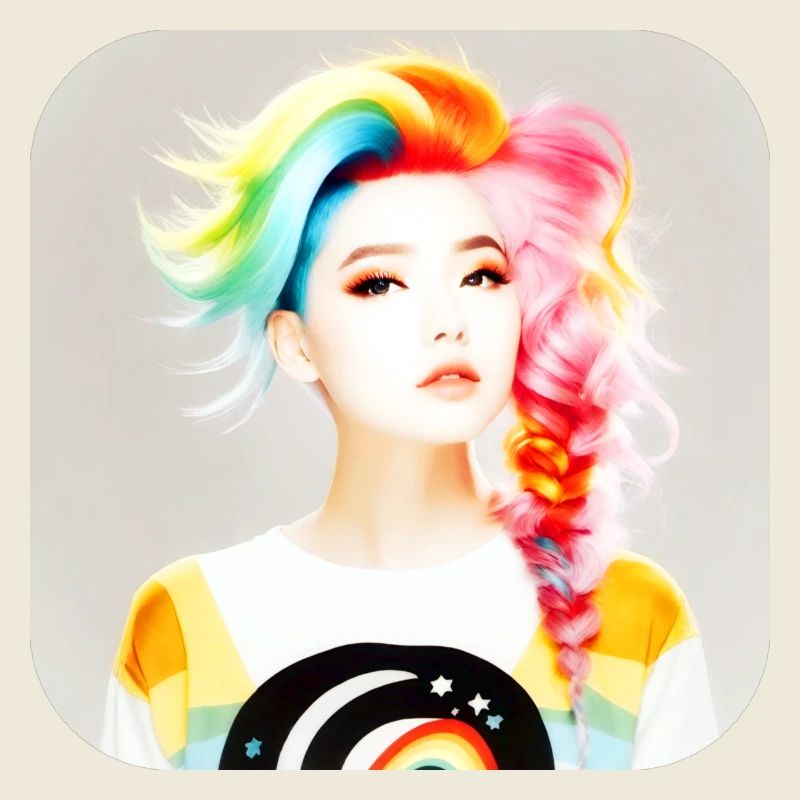 Fille cool avec des cheveux arc-en-ciel