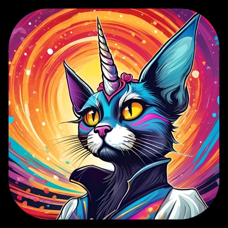 Psychedelisches Motiv Einhorn Katze