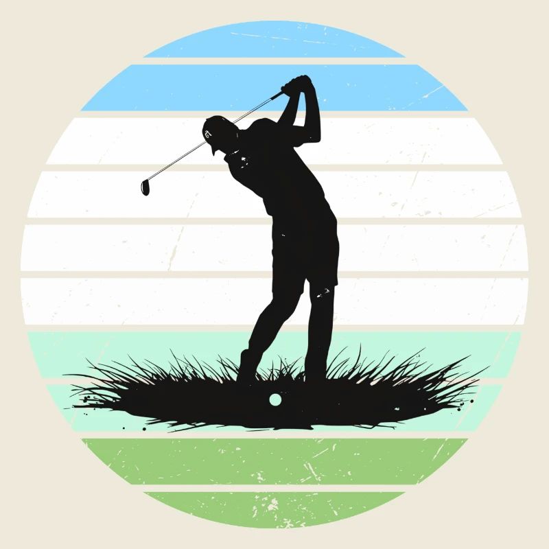 Silhouette de golf en cercle à rayures rétro
