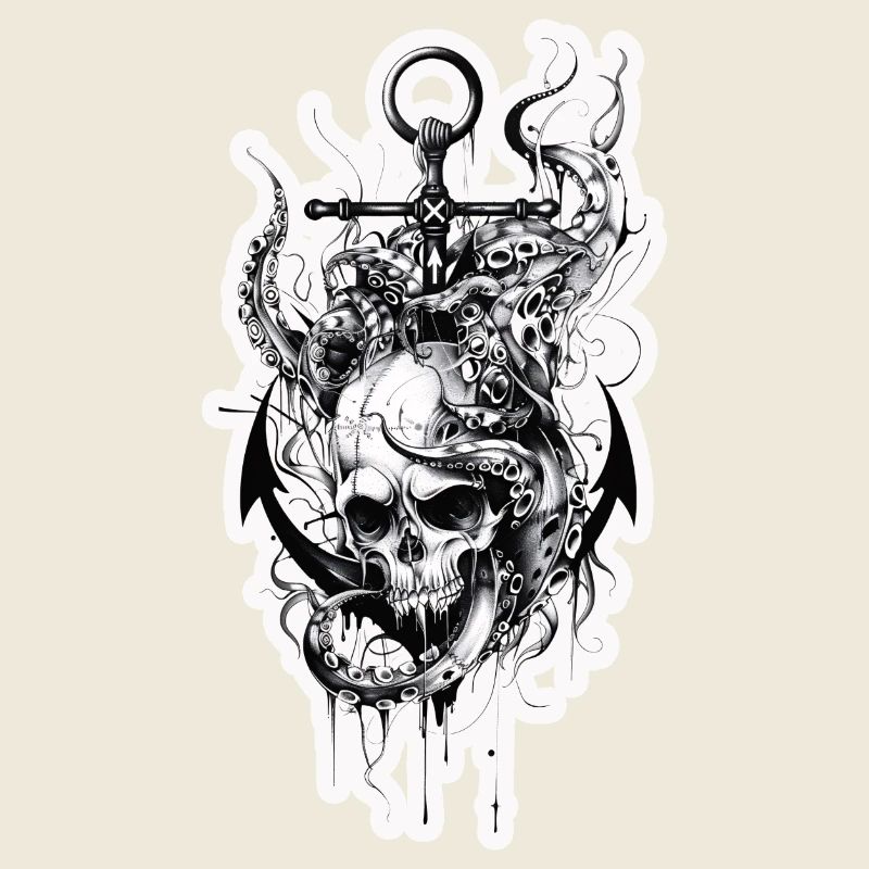 Großer Anker von einem Piratenschiff mit Skelett