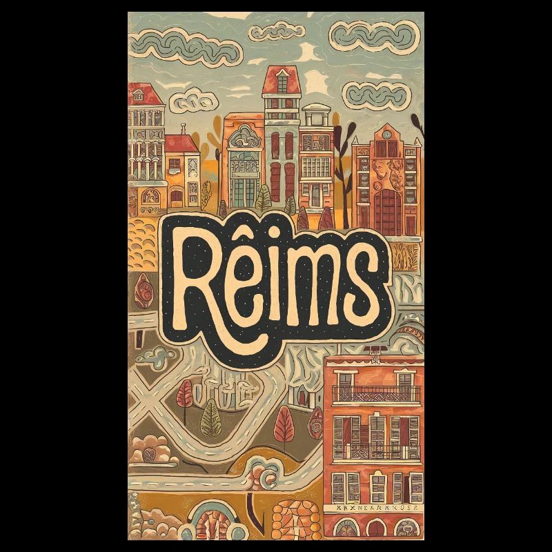 Reims Cityscape Retro Illustration