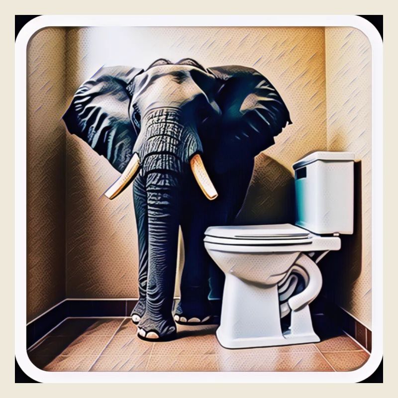 Éléphant debout dans les toilettes