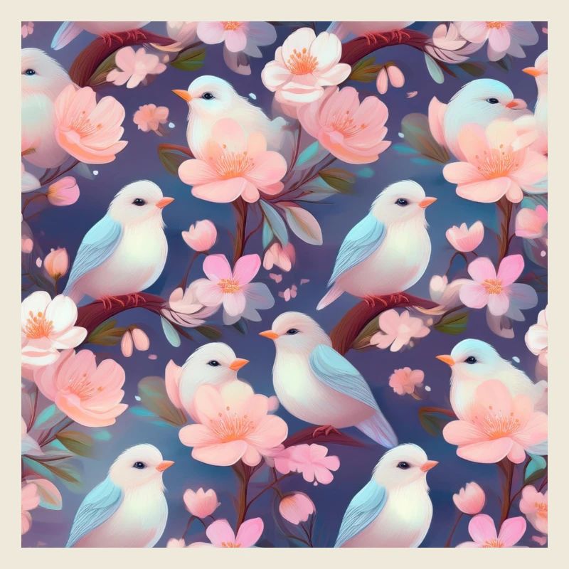 Birds in the Cherry Blossom Tree | Seamless pattern