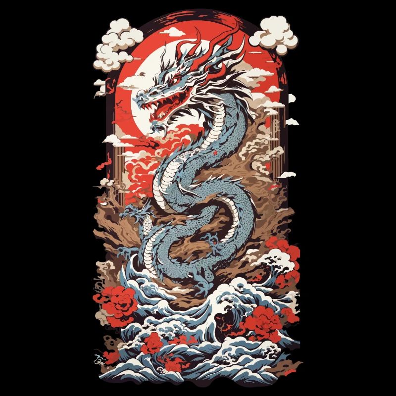 Dragon asiatique Ukiyo-E Vintage Art