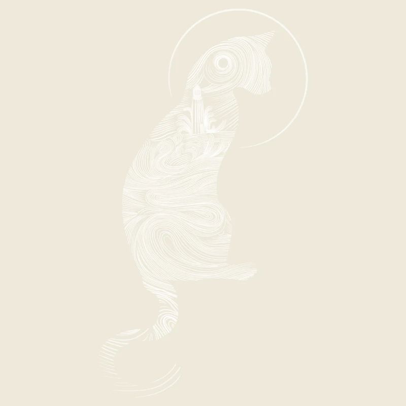 Mystical cat illustration in Zen style