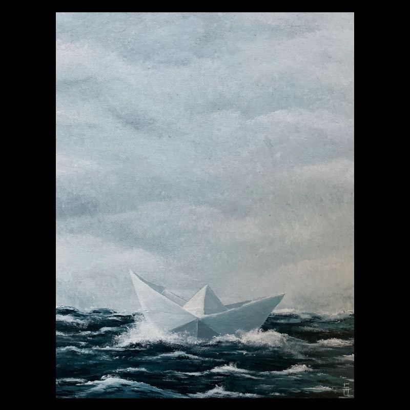Origami ship on rough seas