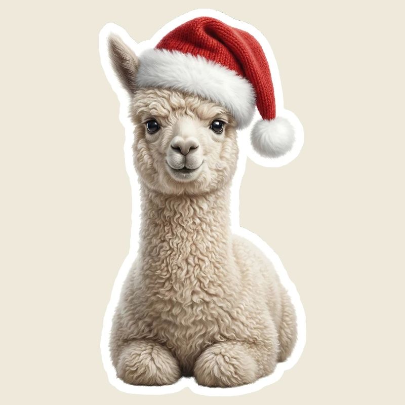Fluffy alpaca in Christmas look
