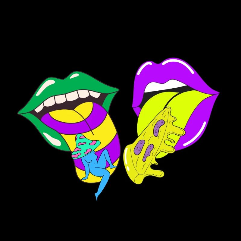 Lèvres psychédéliques avec de l’acide et des champignons