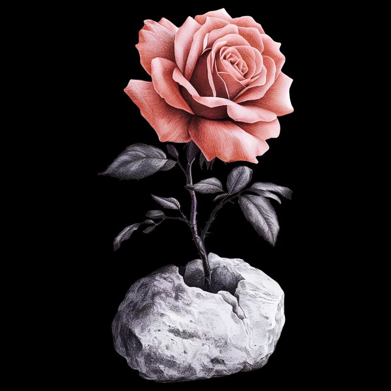 Red Pink Rose Breaks Stone