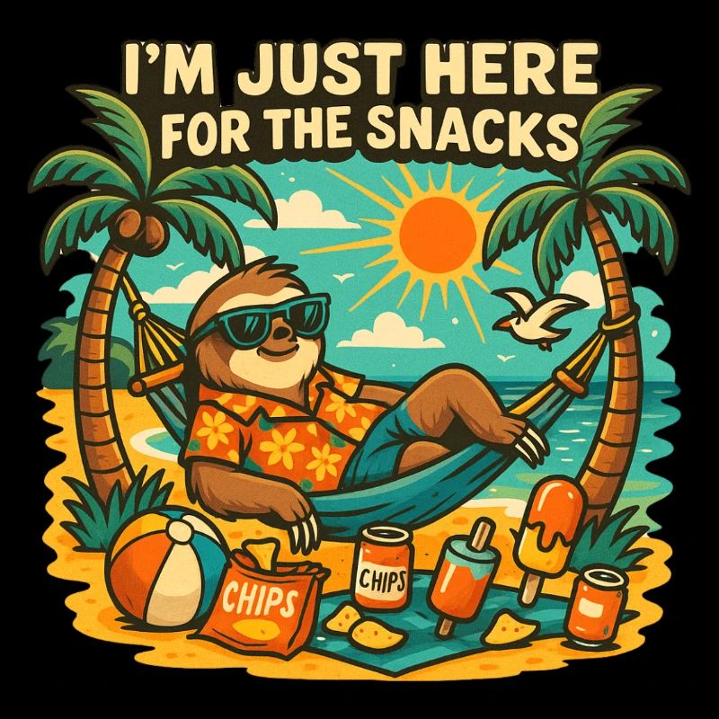 Snack-loving sloth on the beach
