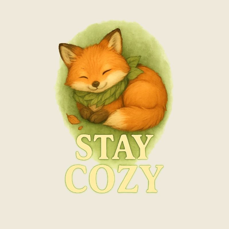 Stay Cozy - Mignon bébé renard avec écharpe feuille