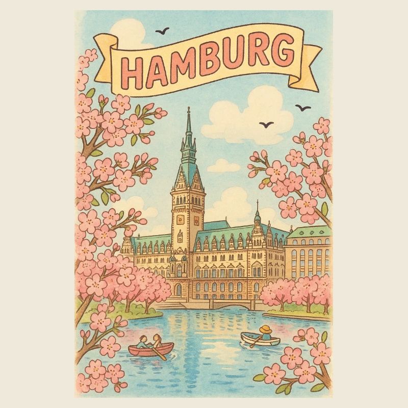 Spring in Hamburg with cherry blossoms