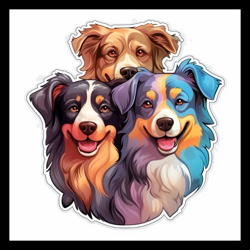 Three colourful dogs